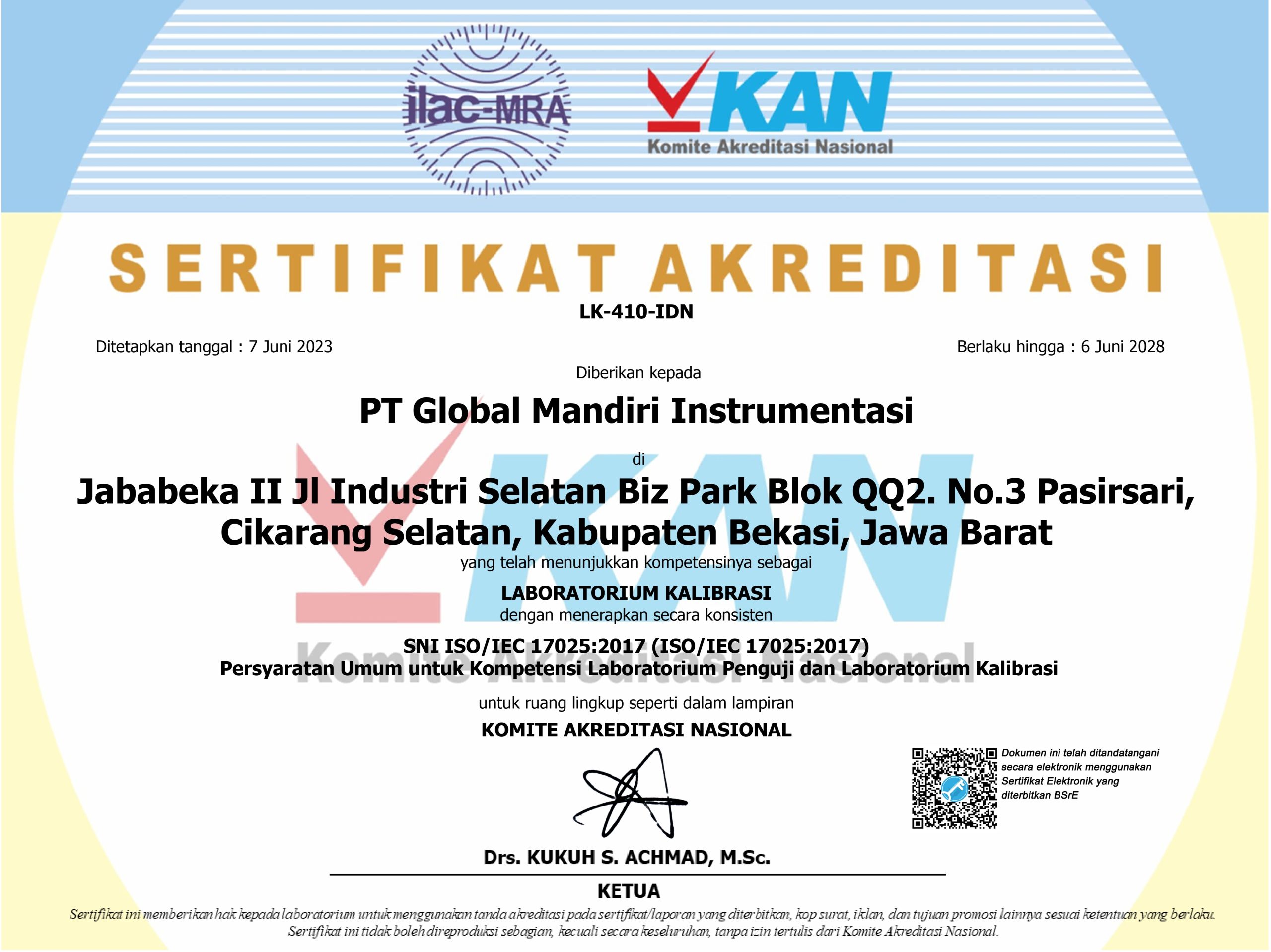 sertifikasi dari KAN untuk GMI